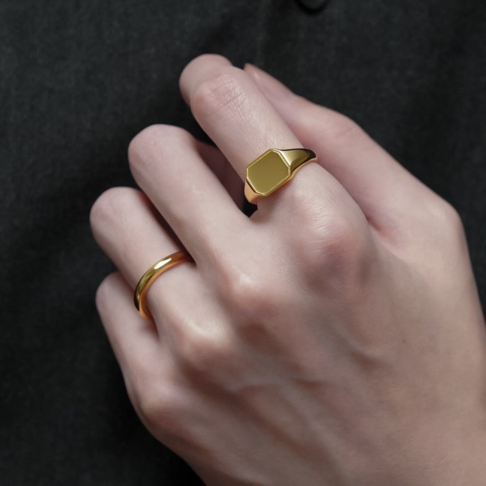 Square Signet Ring (Gold)【Silver925】.