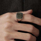 Square Stone Ring (larvikite) 【Silver925】