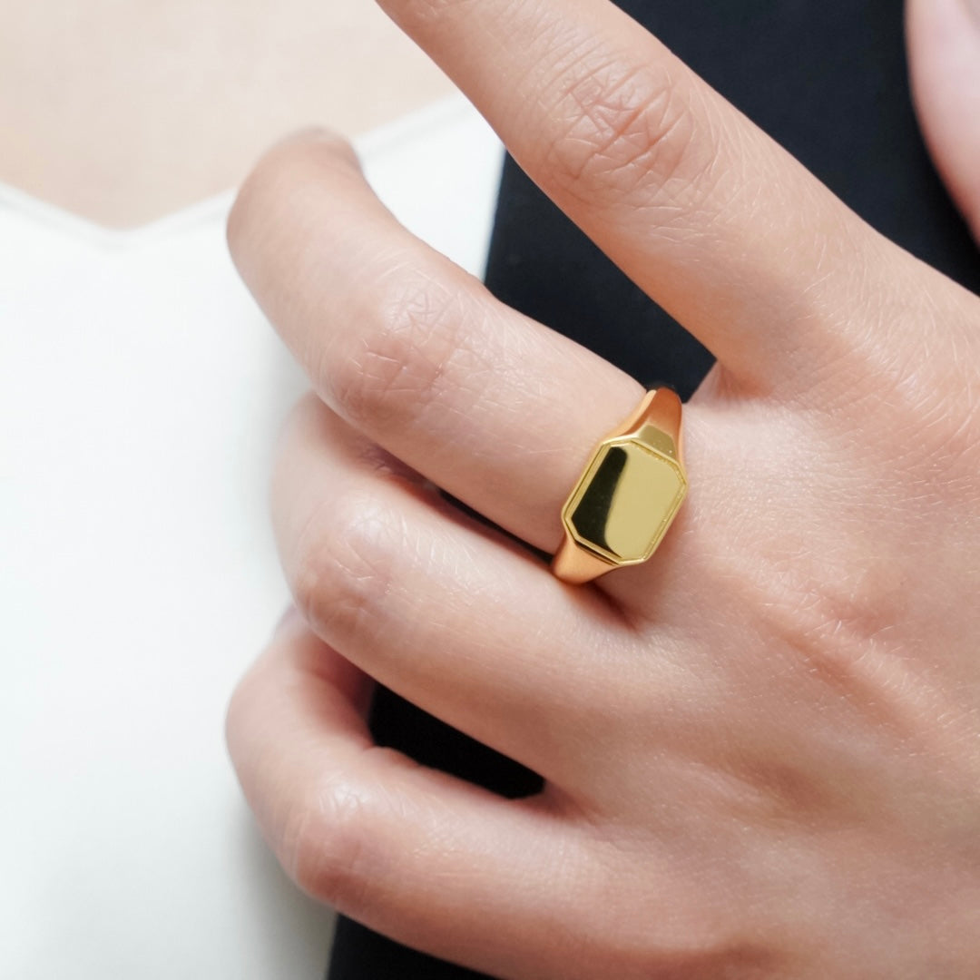 Square Signet Ring (Gold)【Silver925】.