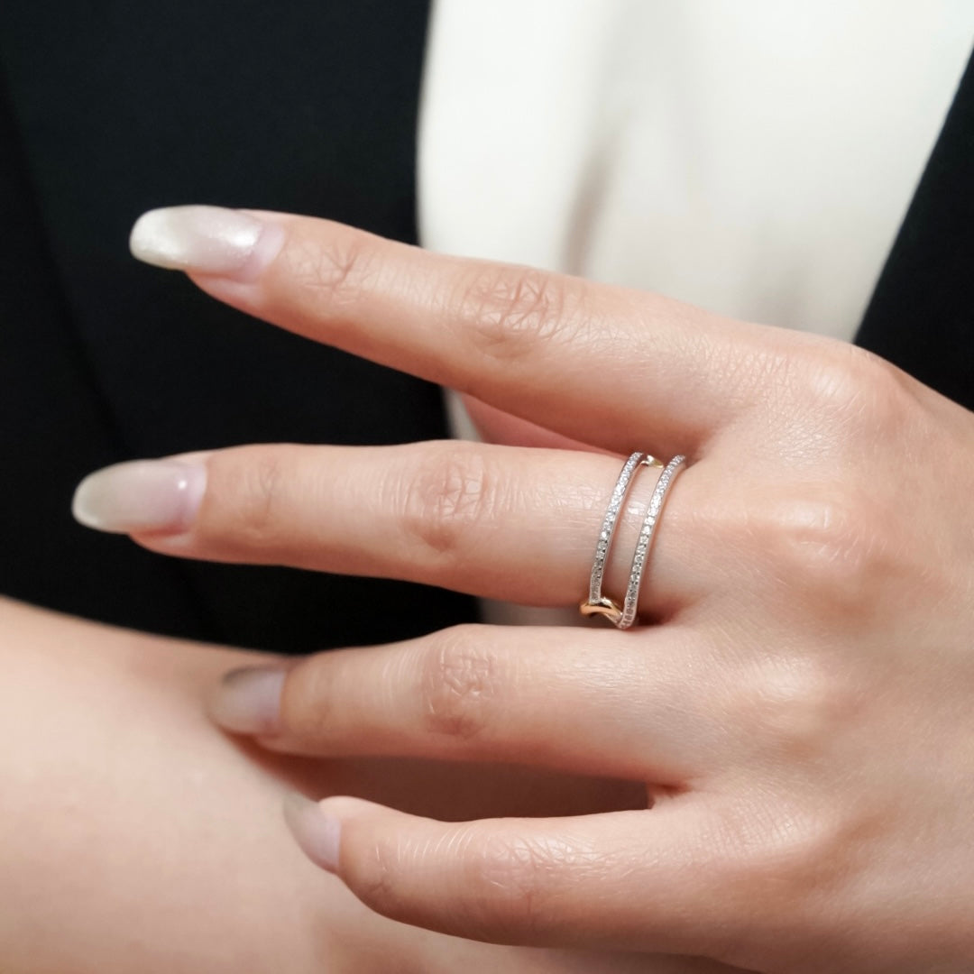 Shiny Double Ring (Gold)【Silver925】.