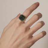 Square Stone Ring (larvikite) 【Silver925】