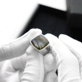 Square Stone Ring (larvikite) 【Silver925】