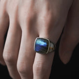 Square Stone Ring (larvikite) 【Silver925】