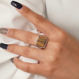 Square Stone Ring  (tiger-eye) 【Silver925】