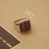 Square Stone Ring  (tiger-eye) 【Silver925】
