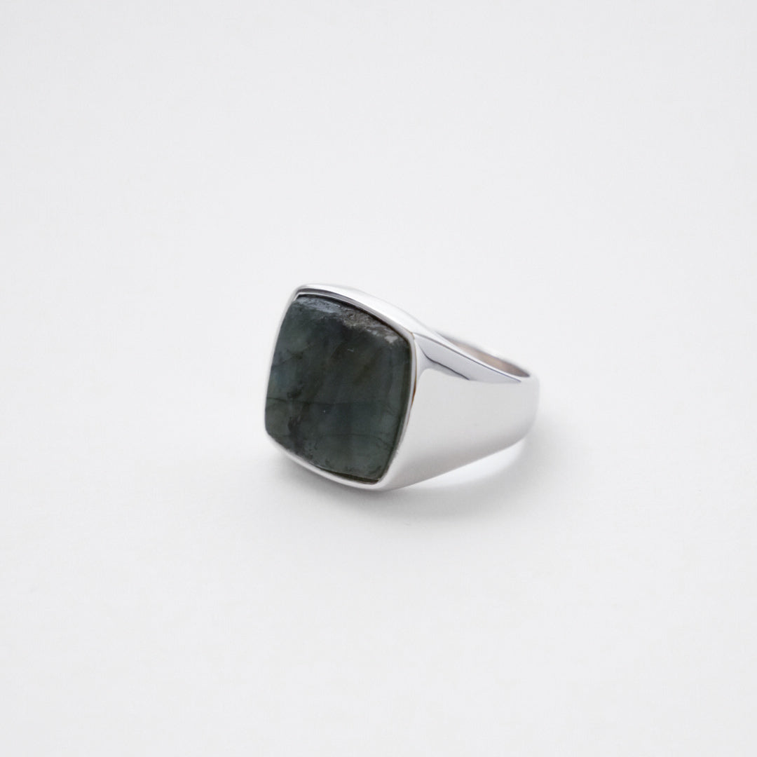 Square Stone Ring (larvikite)