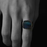 Square Stone Ring (larvikite) 【Silver925】
