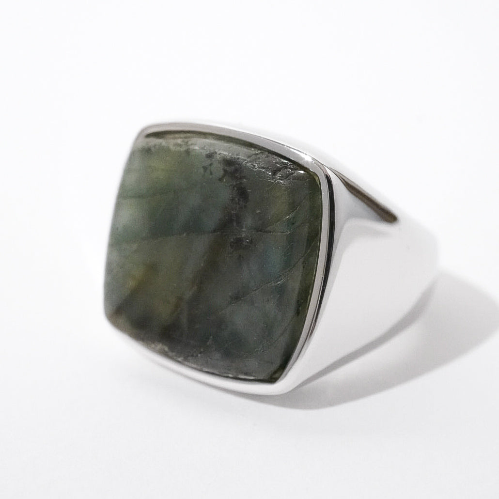 Square Stone Ring (larvikite) 【Silver925】