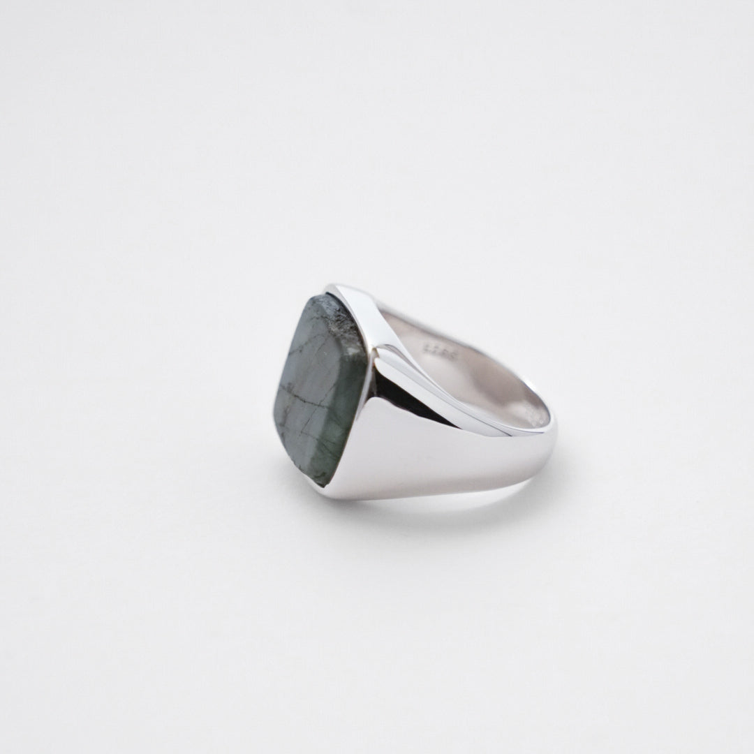 Square Stone Ring (larvikite)