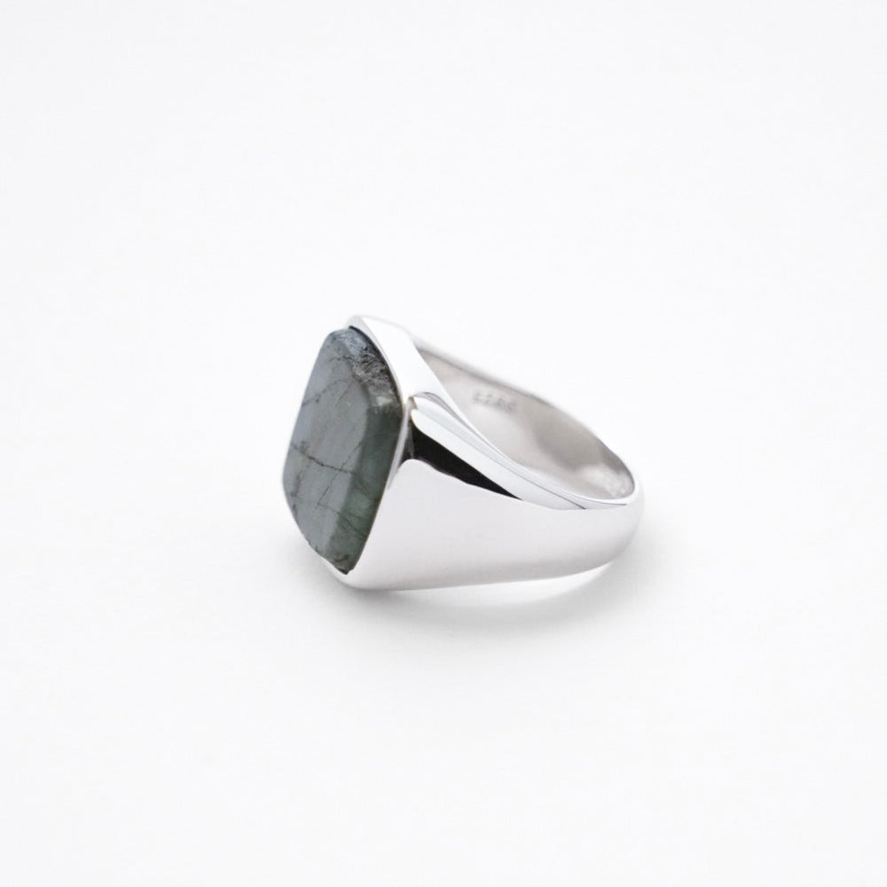 Square Stone Ring (larvikite) 【Silver925】