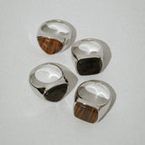 Square Stone Ring (larvikite) 【Silver925】
