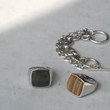 Square Stone Ring  (tiger-eye) 【Silver925】