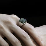 Square Stone Ring (larvikite) 【Silver925】