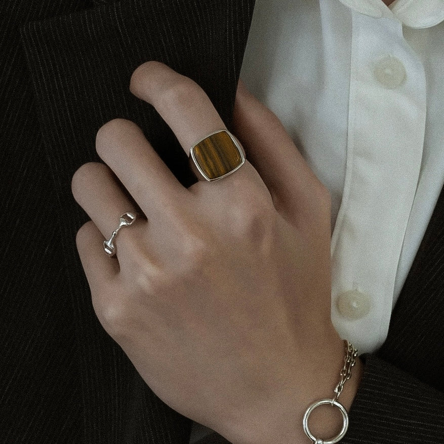 Square Stone Ring (tiger-eye) 【Silver925】 – FLÜGEL