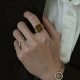 Square Stone Ring  (tiger-eye) 【Silver925】