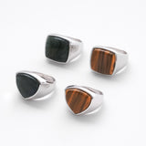 Square Stone Ring (larvikite) 【Silver925】