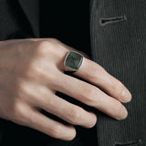 Square Stone Ring (larvikite) 【Silver925】
